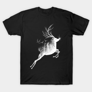 deer and forest, three crows T-Shirt